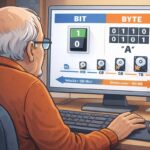 Un anziano legge la nostra meravigliosa infografica su bit e byte