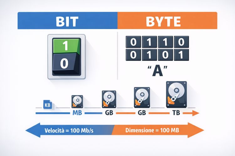 Infografica differenza bit vs byte